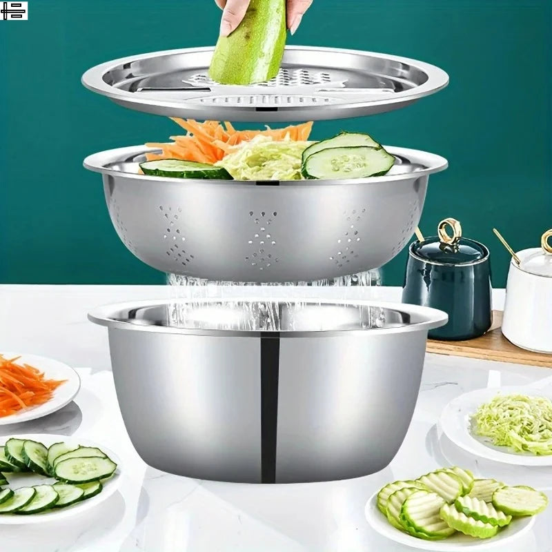 Stainless Steel Multifunctionele schaal met rasp en deksel 3 delig