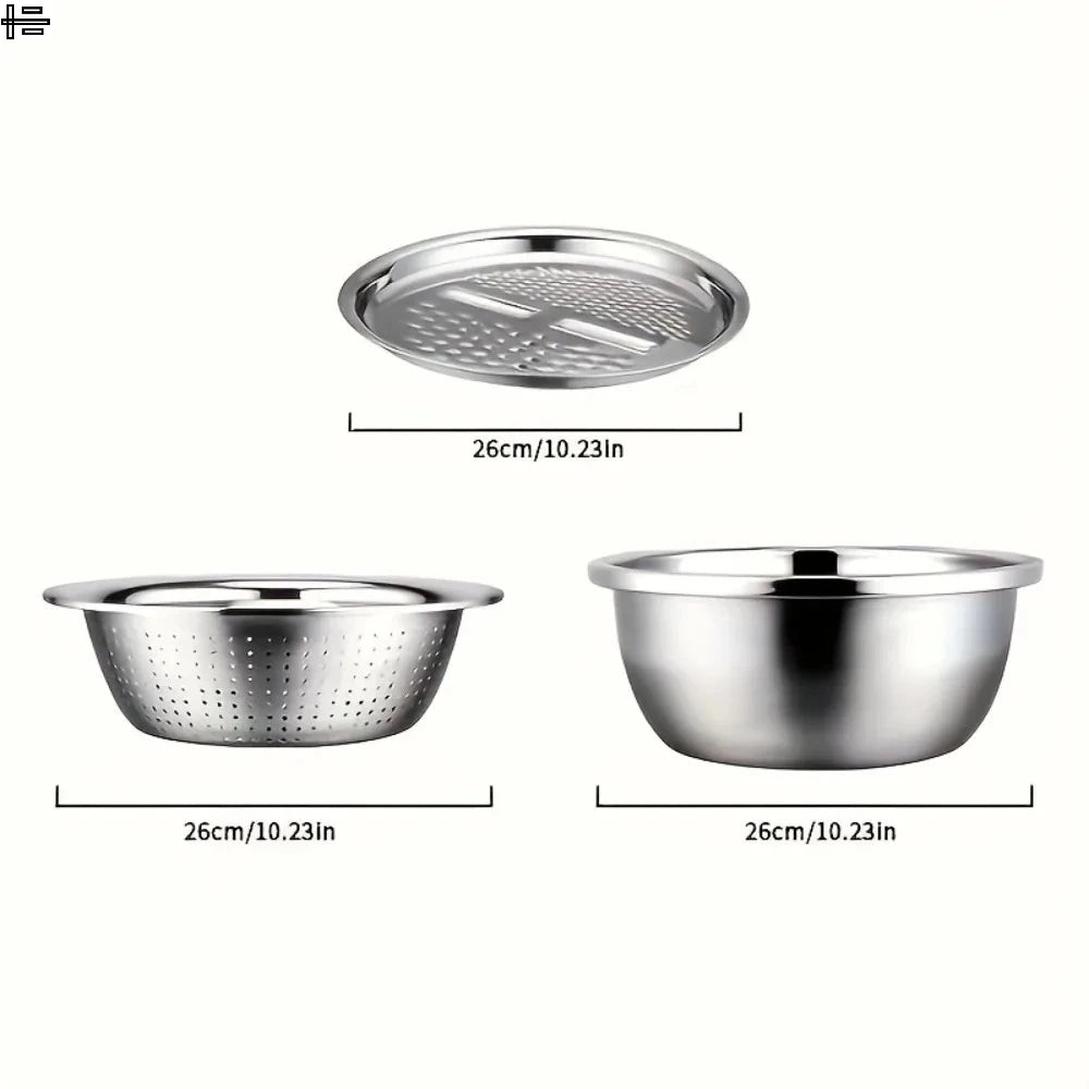 Stainless Steel Multifunctionele schaal met rasp en deksel 3 delig