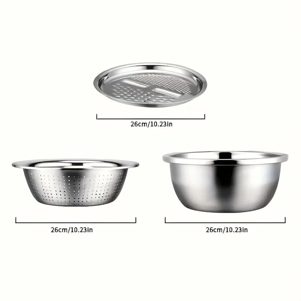 Stainless Steel Multifunctionele schaal met rasp en deksel 3 delig