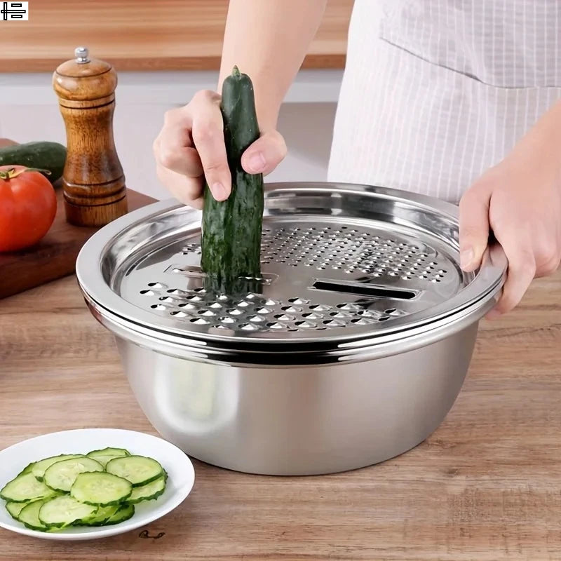 Stainless Steel Multifunctionele schaal met rasp en deksel 3 delig