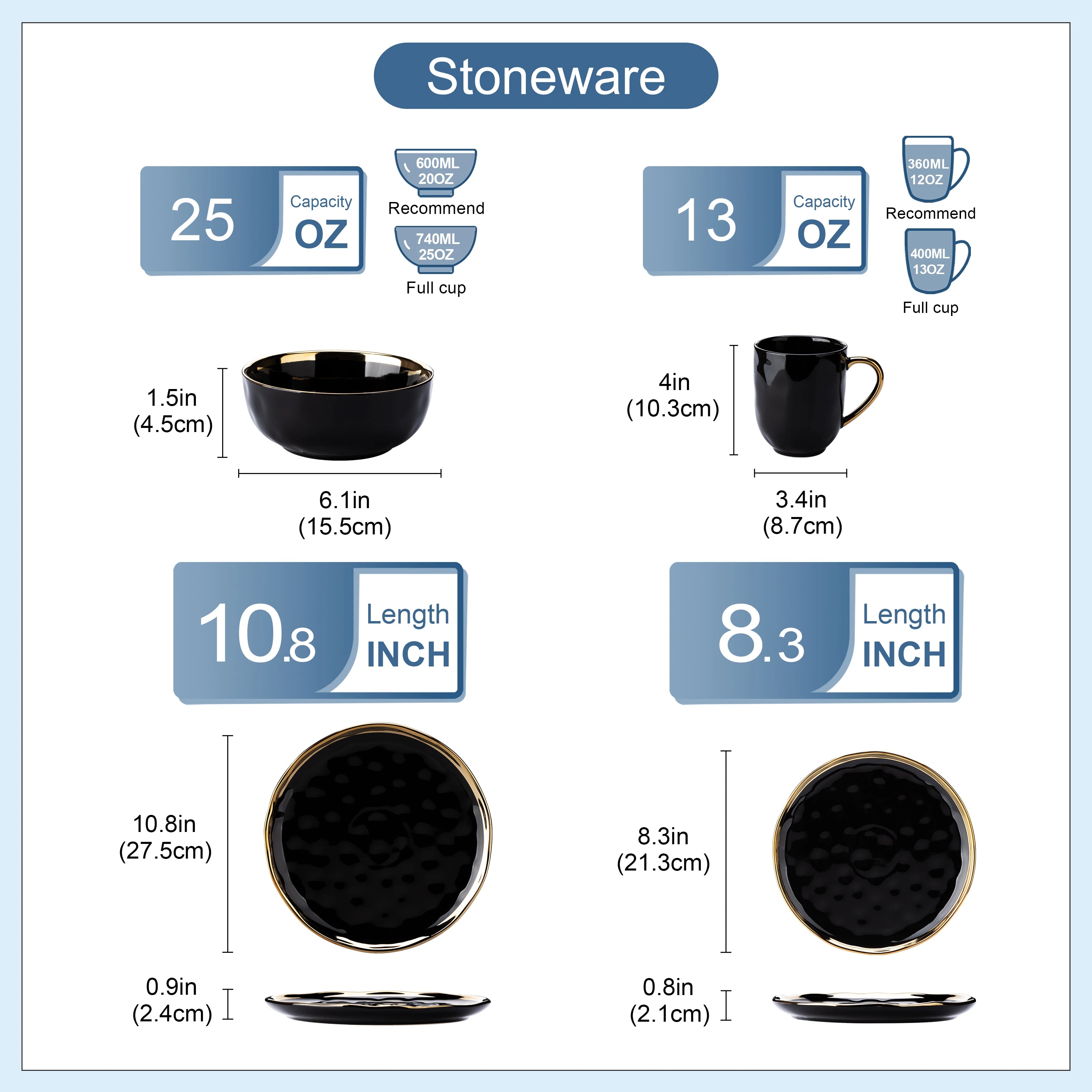 zwart servies met goud randje