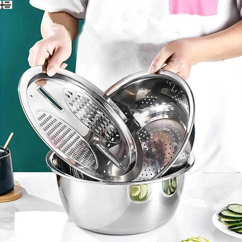 Stainless Steel Multifunctionele schaal met rasp en deksel 3 delig