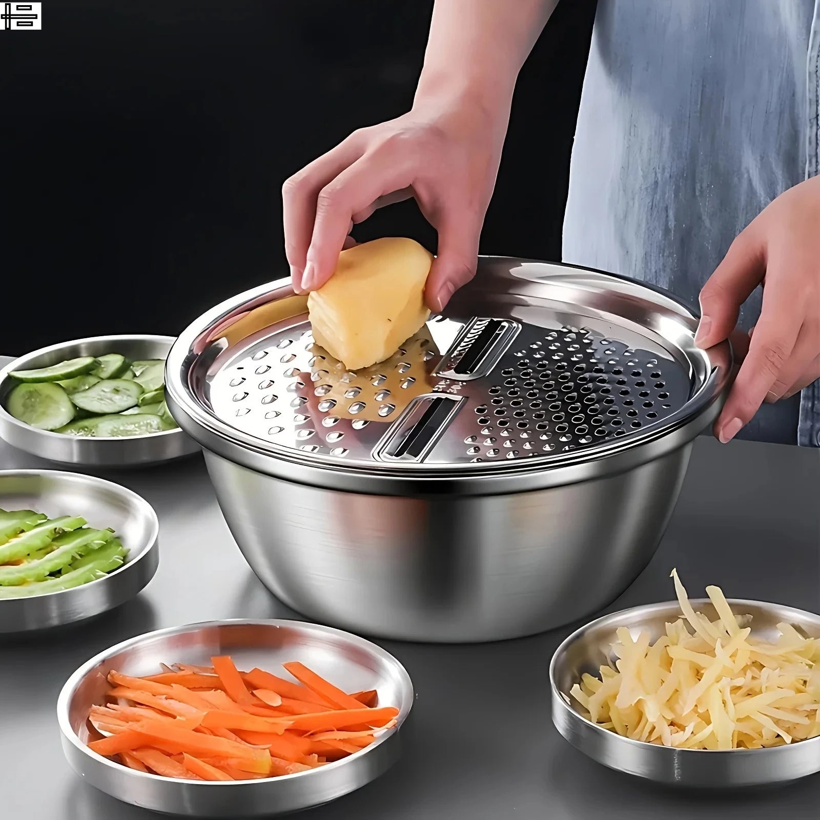 Stainless Steel Multifunctionele schaal met rasp en deksel 3 delig
